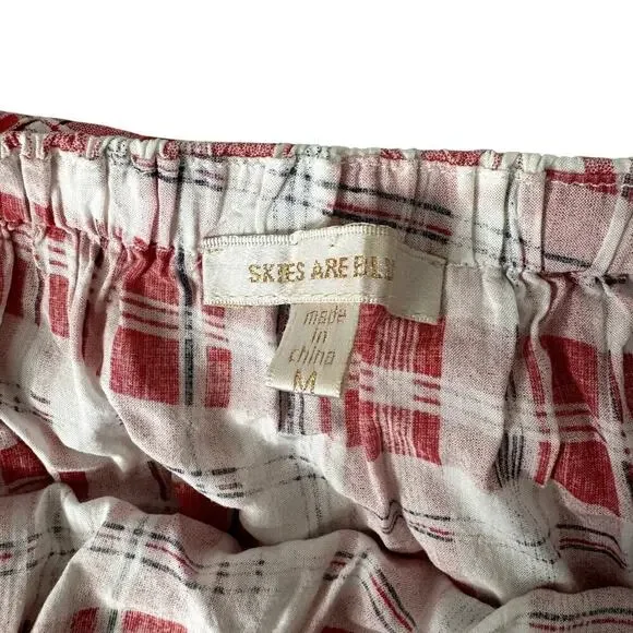 Skies are Blue Off-The-Shoulder Red Plaid Women's Top Size Medium - Picture 3 of 4